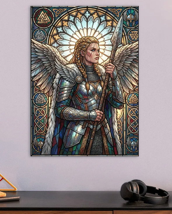 Valkyrie in Stained Glass Armor — metal poster wall art by Lineer
